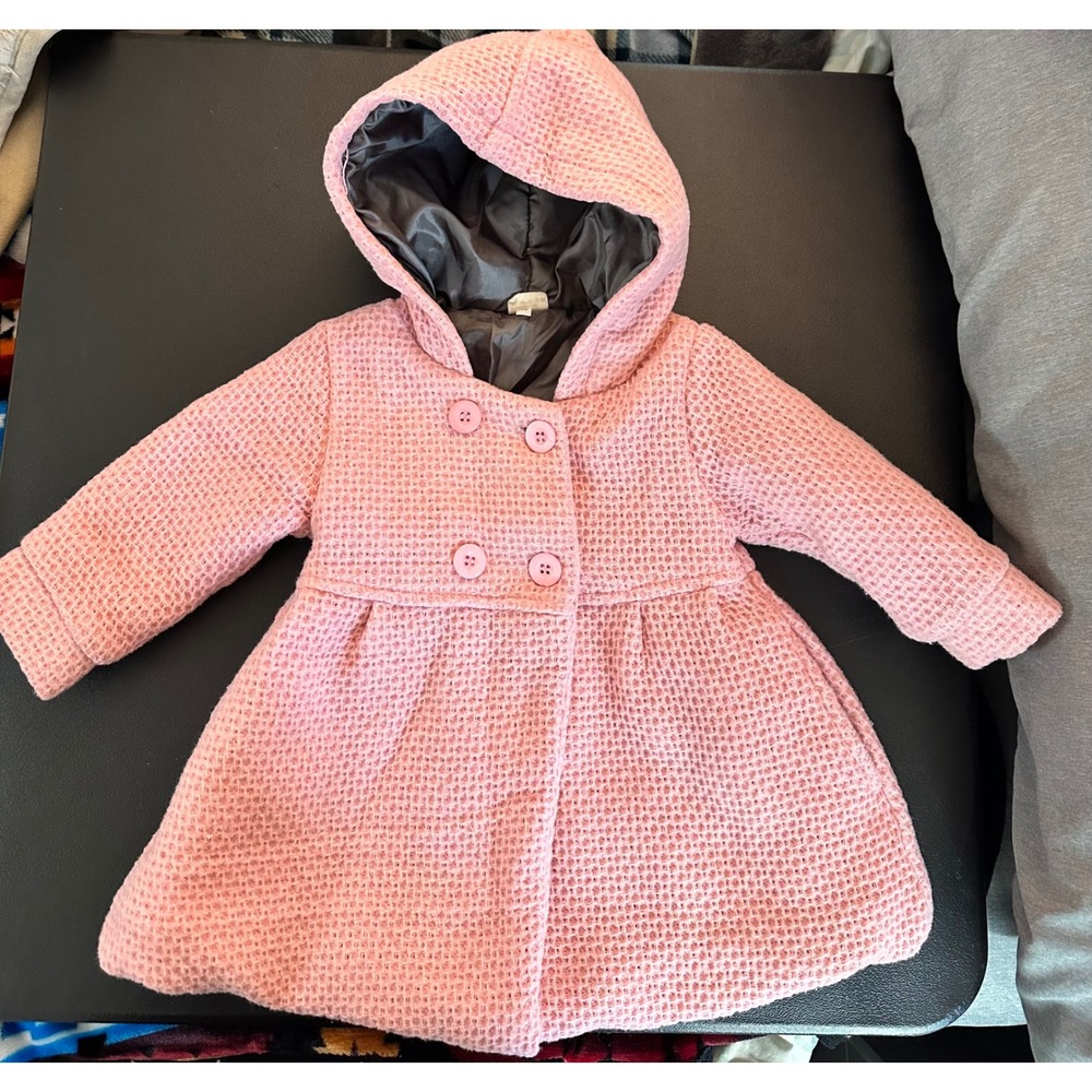 Kids‎ Tales Pink Waffle Knit Hooded Coat Button Front Flared Skirt size 2T